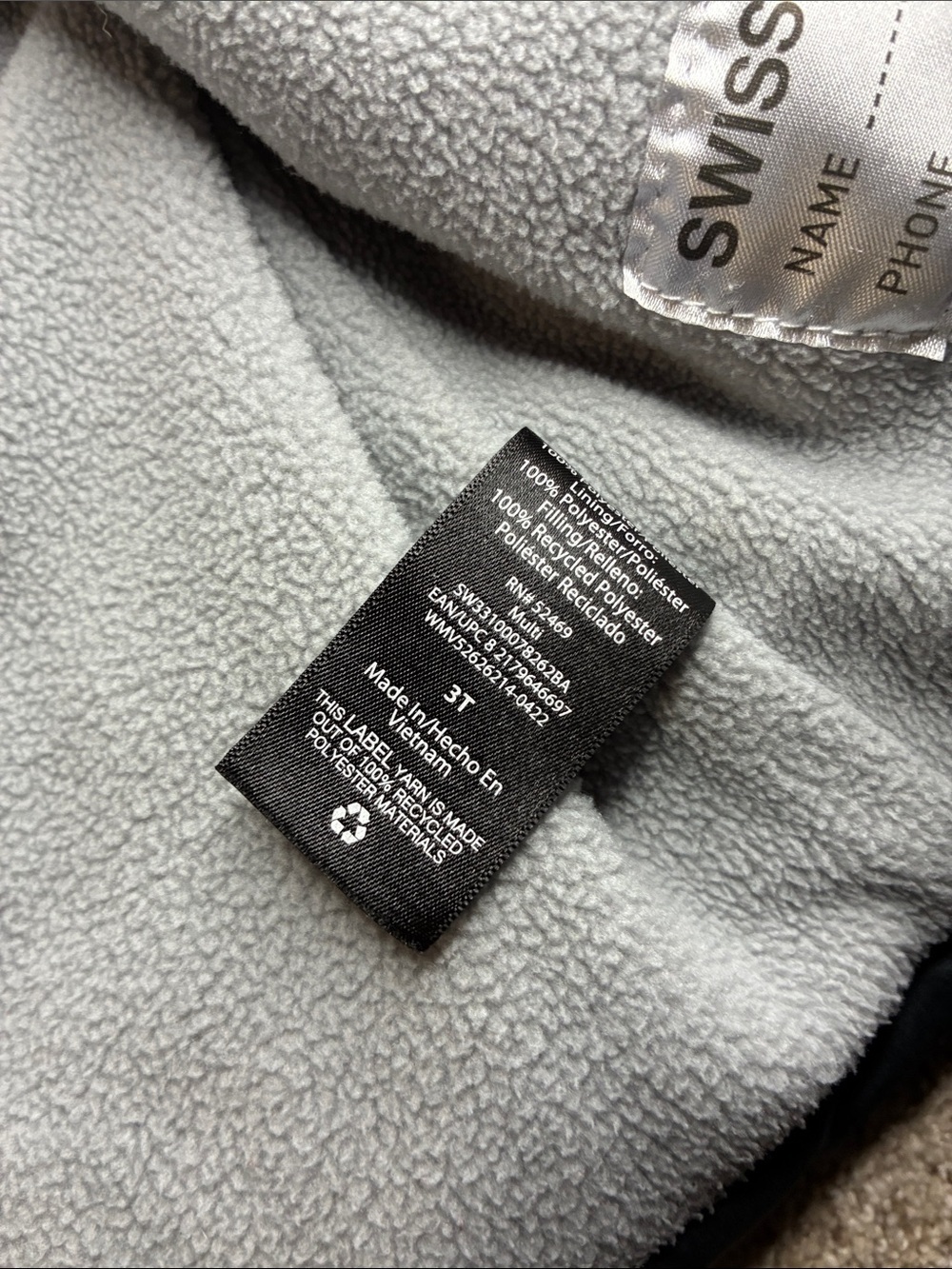Swiss Tech Kids Hooded Puffer Jacket in Light Gray and Charcoal Size 3T - Picture 8 of 14